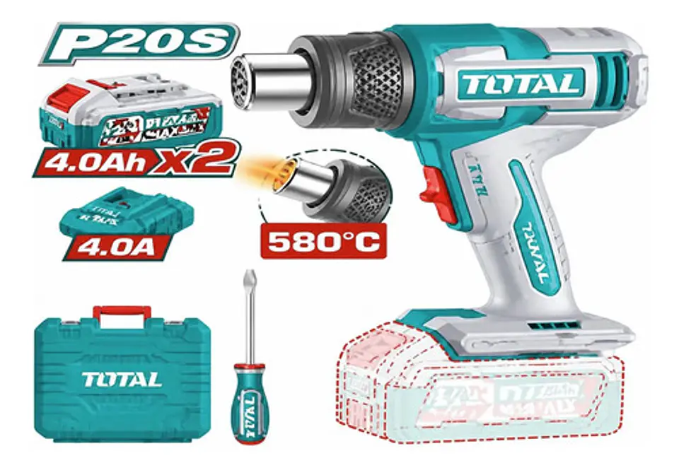 PISTOLA DE CALOR INALAMBRICO 20V + CARG Y 2 BAT 4amp TOTAL 1
