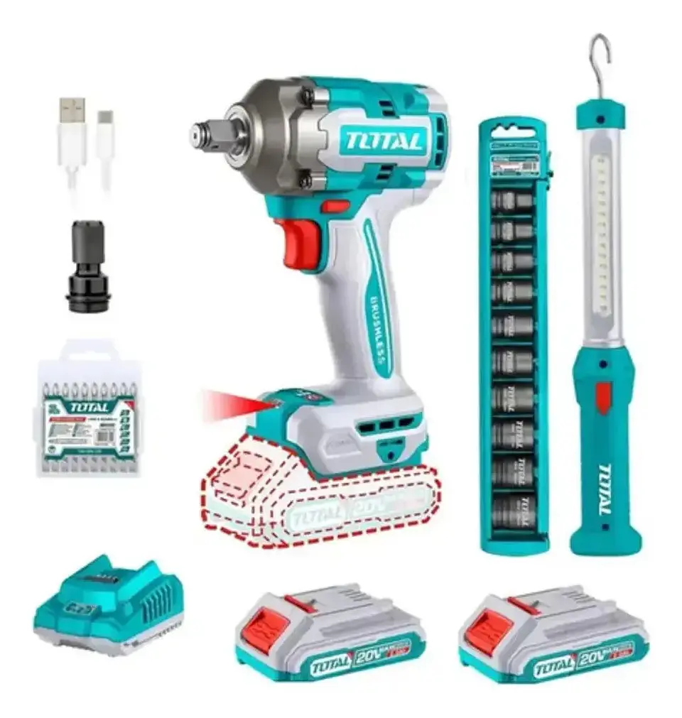 KIT LLAVE DE IMPACTO 405NM 20V+LAMPARA+DADOS Y PUNTA 1