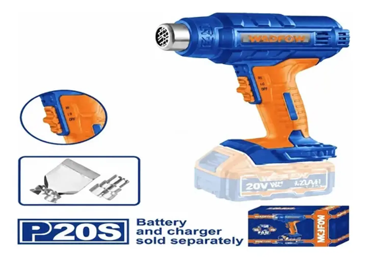 PISTOLA DE CALOR INALAMBRICA 20V WADFOW 1