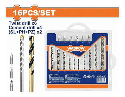 JUEGO DE 16 PCS BROCAS Y PUNTAS WADFOE