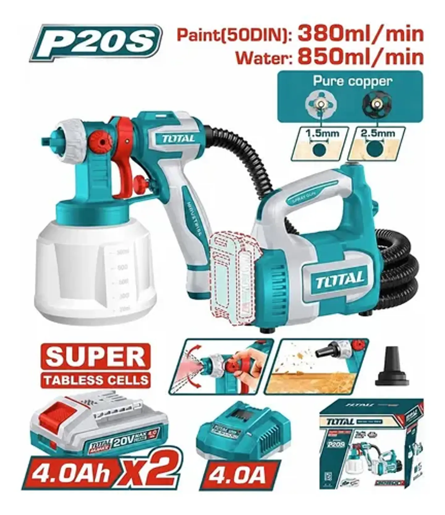 PISTOLA PINTAR INALAMBRICO 20V 1000ML CON BAT + CARG TOTAL 1