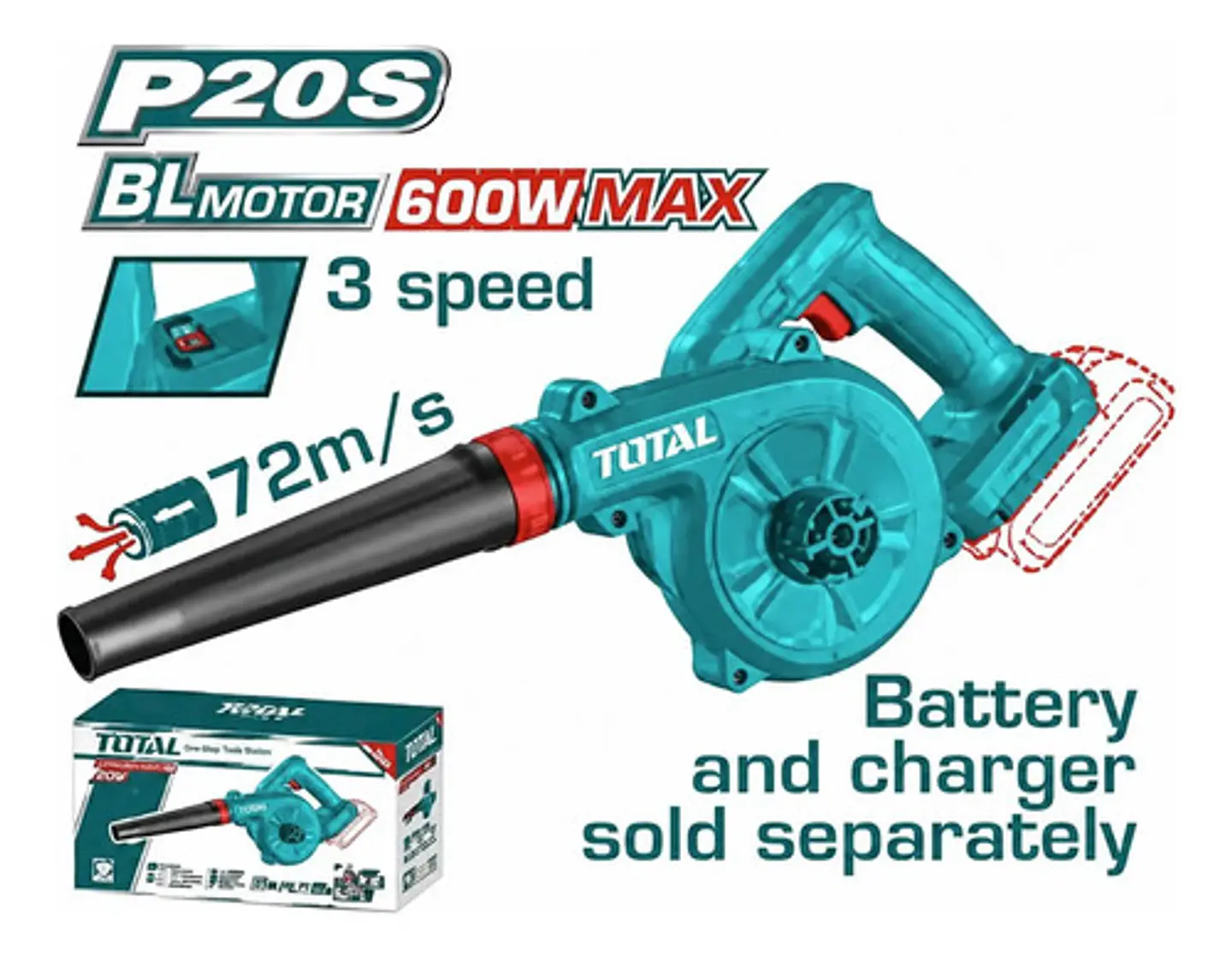 SOPLADORA INALAMBRICO 20V 2,8M3 CON VECLOCIDAD VARIABLE TOTA 1