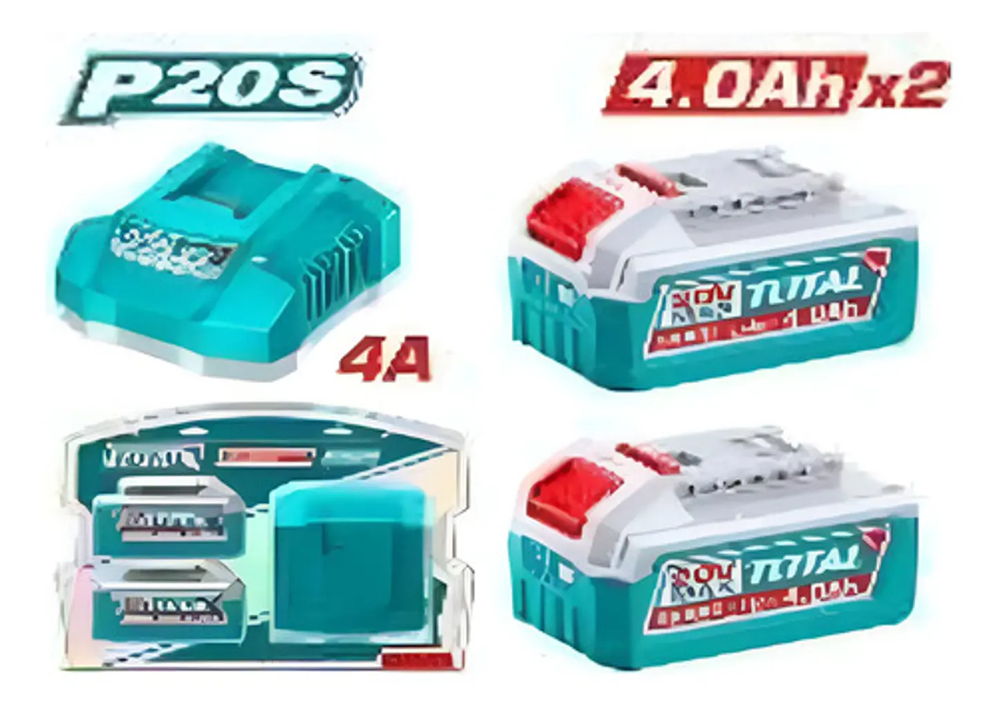 KIT DE BATERIA POR 2PCS Y CARGADOR 20V 4.0AH TOTAL 1