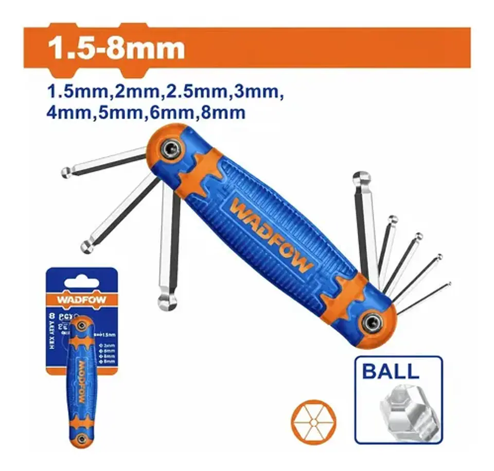 JUEGO 8 LLAVE HEX PUNTA REDONDA WADFOW 1