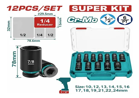JGO DADOS IMPACTO PROFUNDO POR 12 PCS 1/2" TOTAL