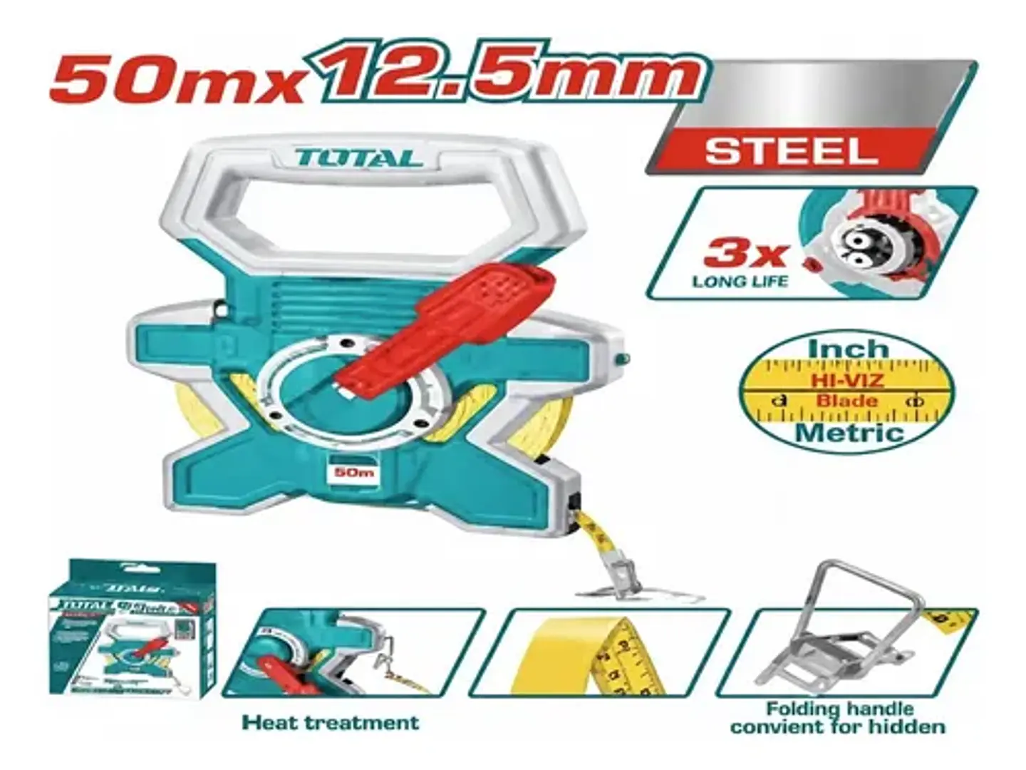HUINCHA DE MEDIR 50MTS METALICO CON ASA TOTAL 1