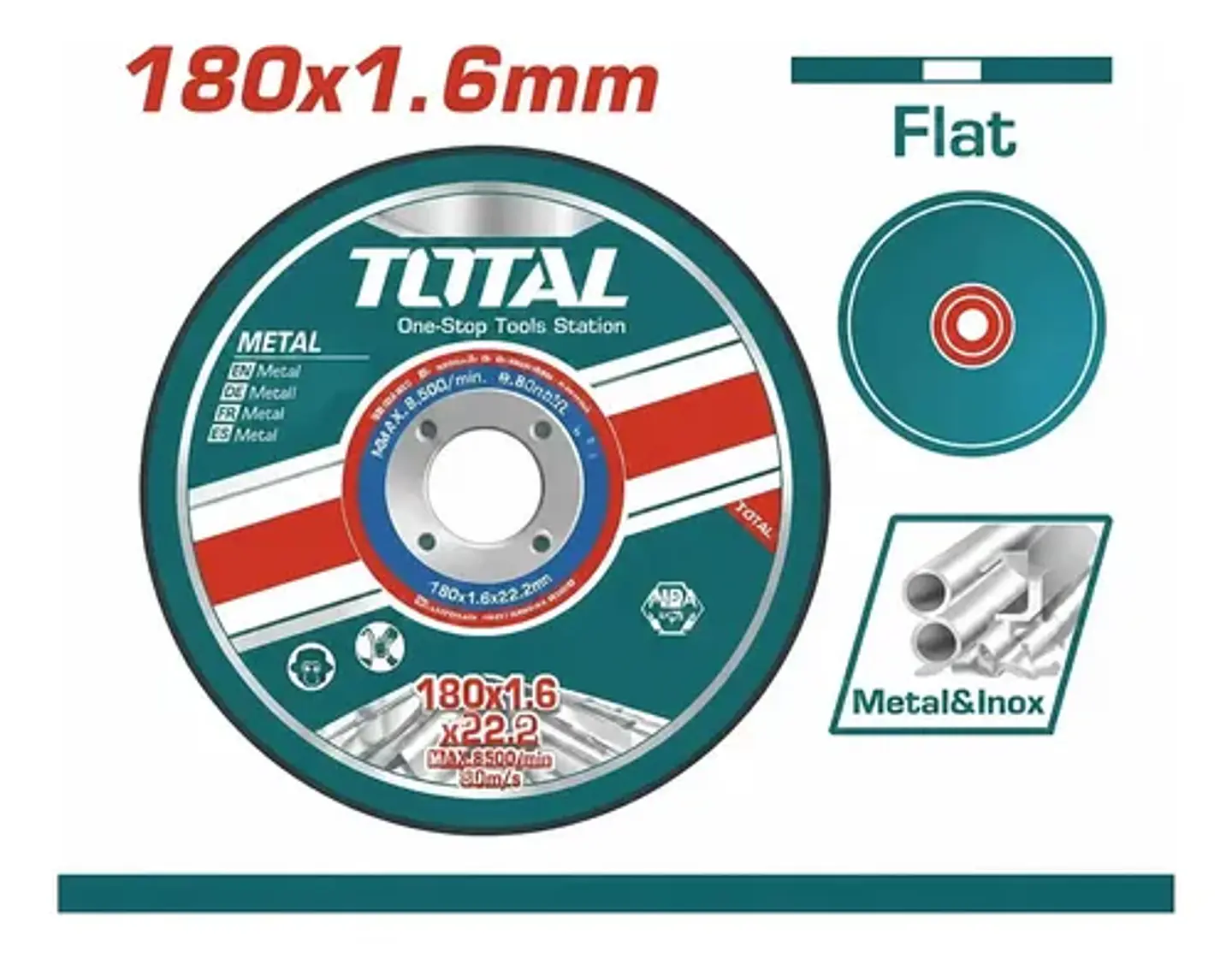 DISCO CORTE P/ METAL ABRASIVO 180MM X 1.6MM TOTAL 1