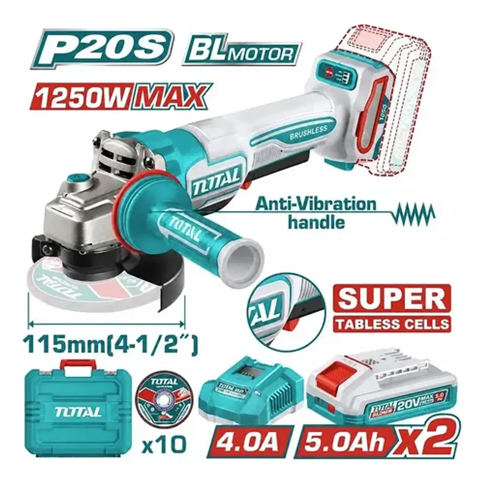 ESMERIL ANGULAR INAL 20V 115MM 1250W TOTAL 1