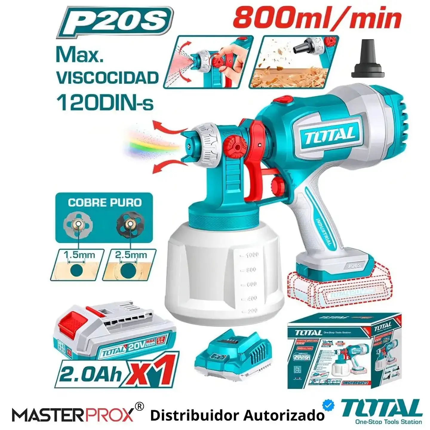 PISTOLA PINTAR INALAMBRICO 20V 800ML CON BAT + CAR 3