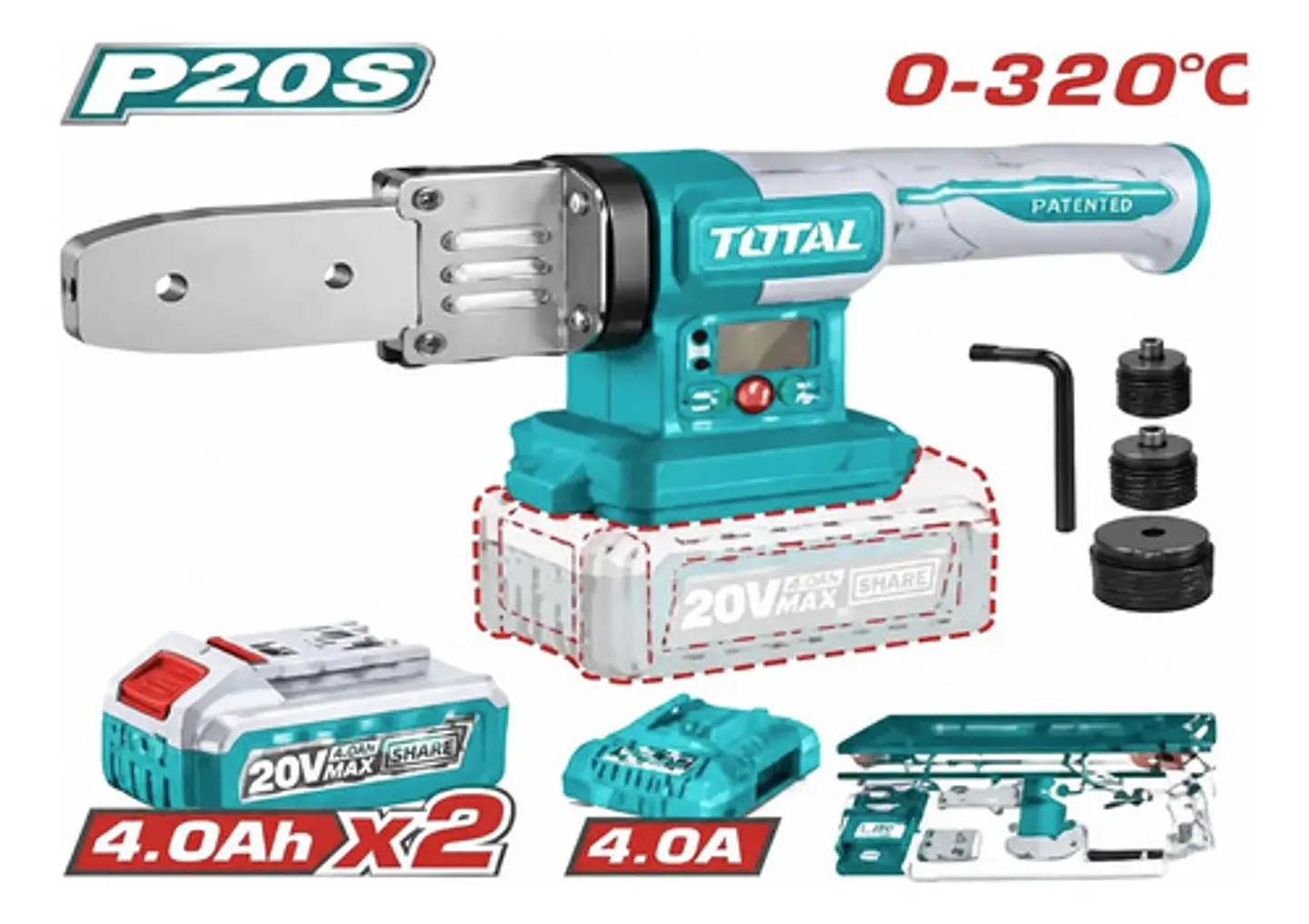 MAQUINA TERMOFUSION INALAMBRICA 20V CON CARG + BAT TOTAL 1