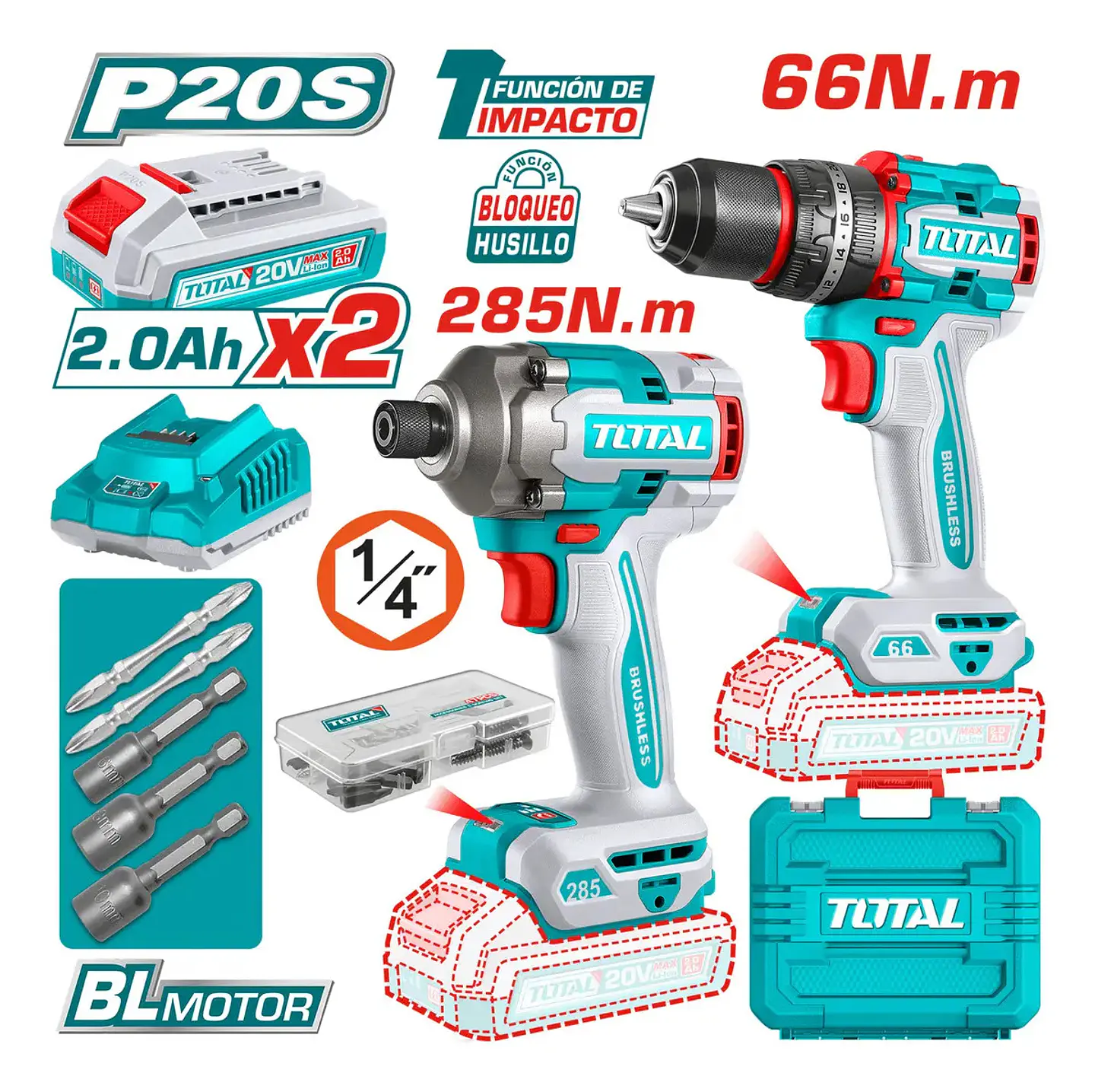 KIT TALADRO IMPACTO + LLAVE IMPACTO TOTAL 2