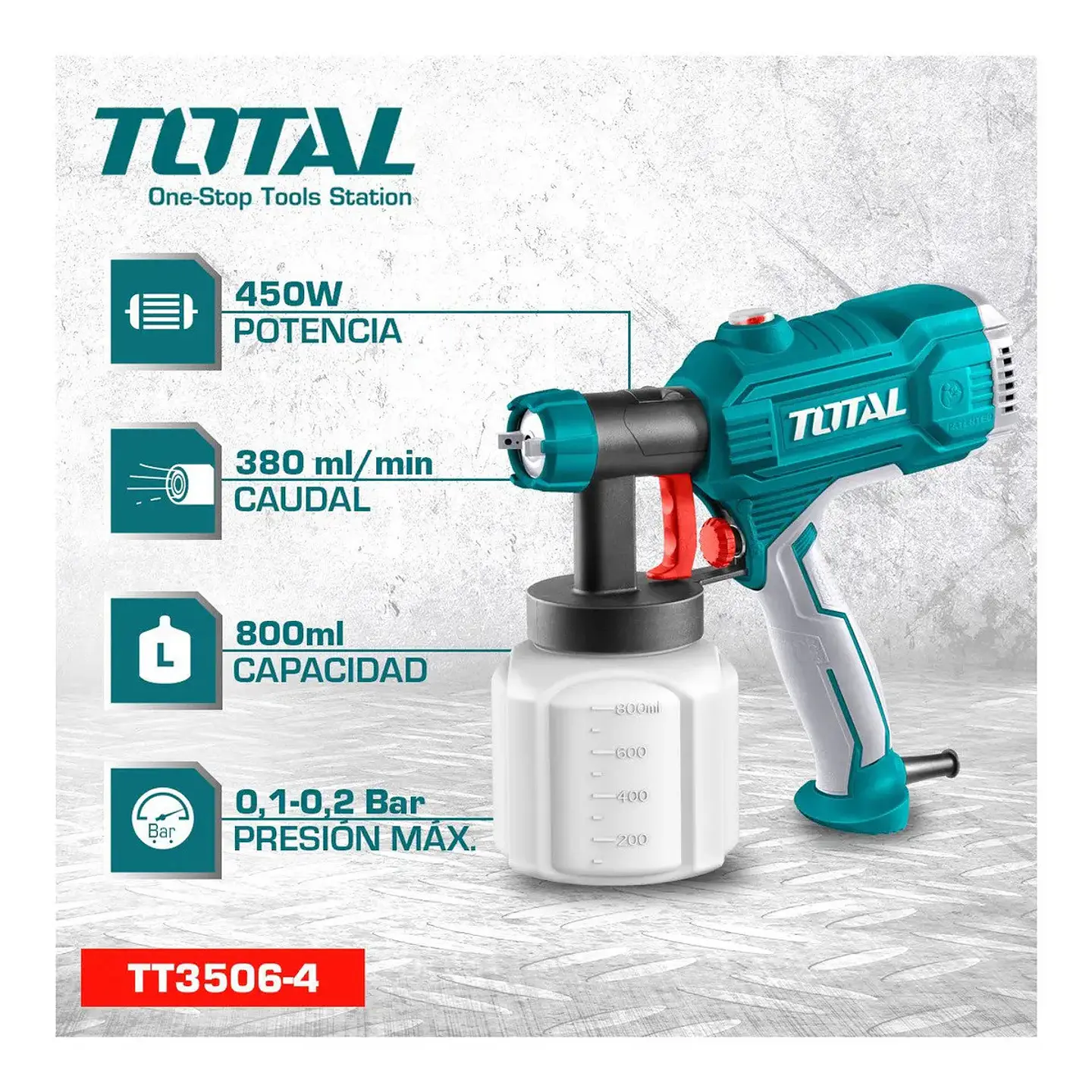 PISTOLA DE PINTAR 450W 800ML TOTAL 4