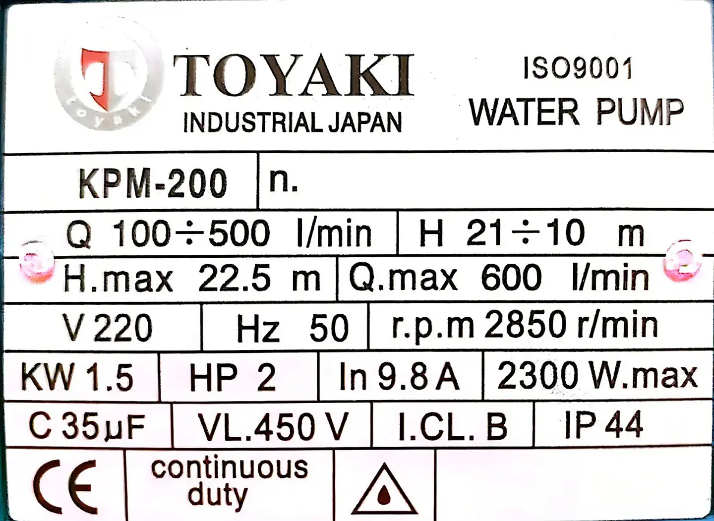 BOMBA DE AGUA 2 HP TOYAKI 2
