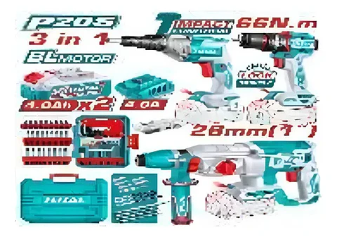 KIT TALADRO + ROTOMARTILLO + AROTNILLADOR INALAMB POR 3PCS T