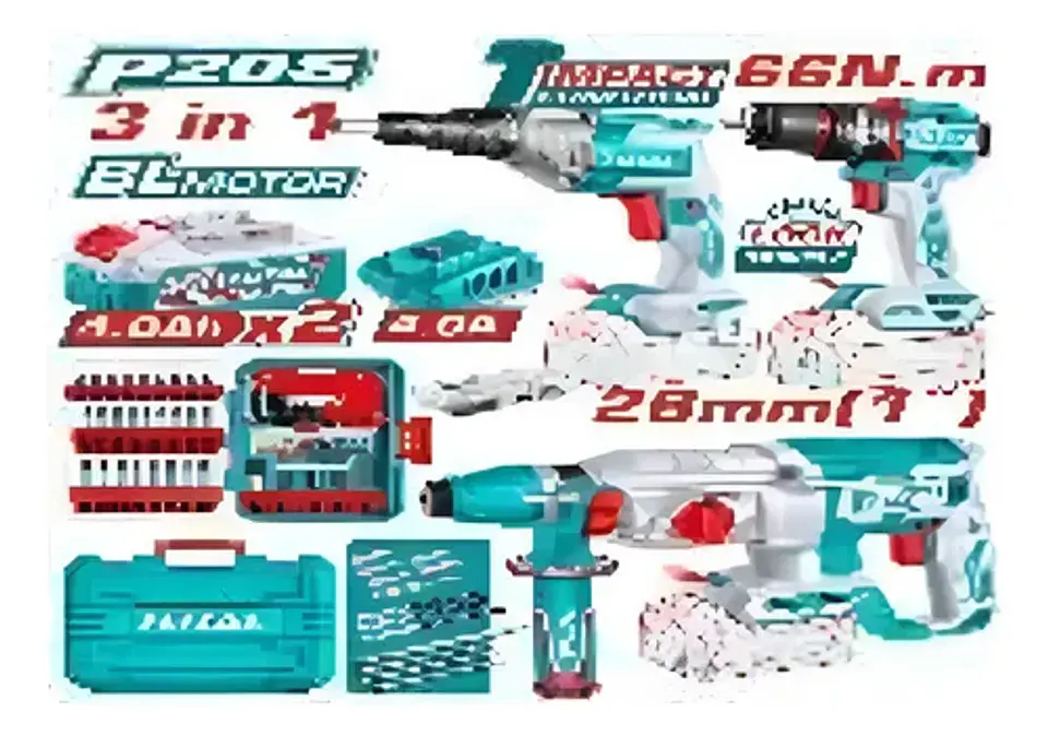 KIT TALADRO + ROTOMARTILLO + AROTNILLADOR INALAMB POR 3PCS T 1