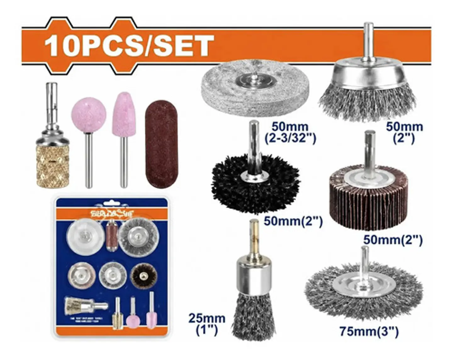 JUEGO 10 ACCESORIOS DE PULIDO Y DESBASTES WADFOW 1