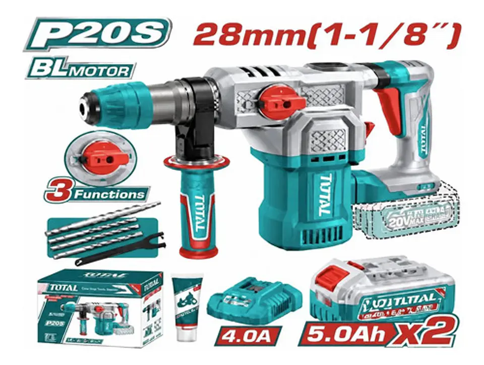 ROTOMARTILLO INALAMBRICO 20V 28MM 4.5J SDS PLUS TOTAL 1