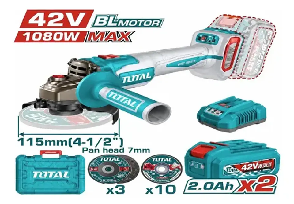 ESMERIL ANGULAR INAL 42V 115MM 1080W+CARGY BAT 1