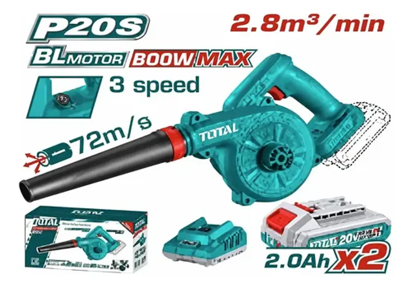 SOPLADORA INALAMBRICO 20V 2,8M3 600W TOTAL 1