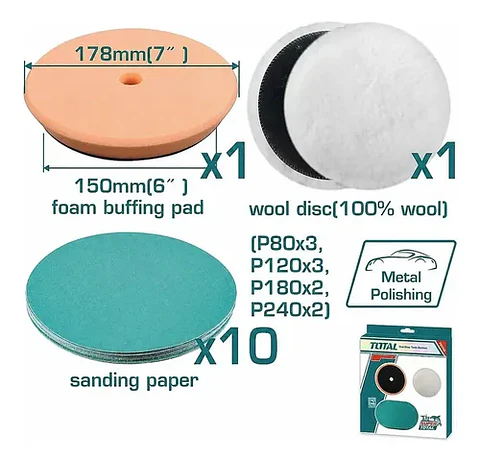 JGO DE DISCOS PARA PULIDO Y DESBASTE POR 12PCS 150MM 6" TOTA