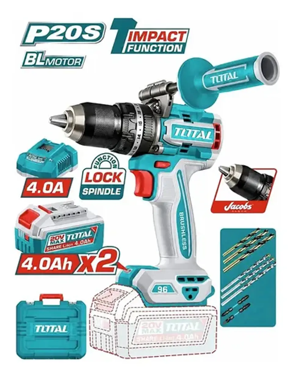 TALADRO INAL DE IMPACTO 13MM 20V 96NM + BAT Y CARG TOTAL 1