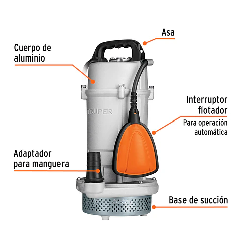 Bomba sumergible para agua limpia cuerpo de aluminio uso pesado Marca TRUPER