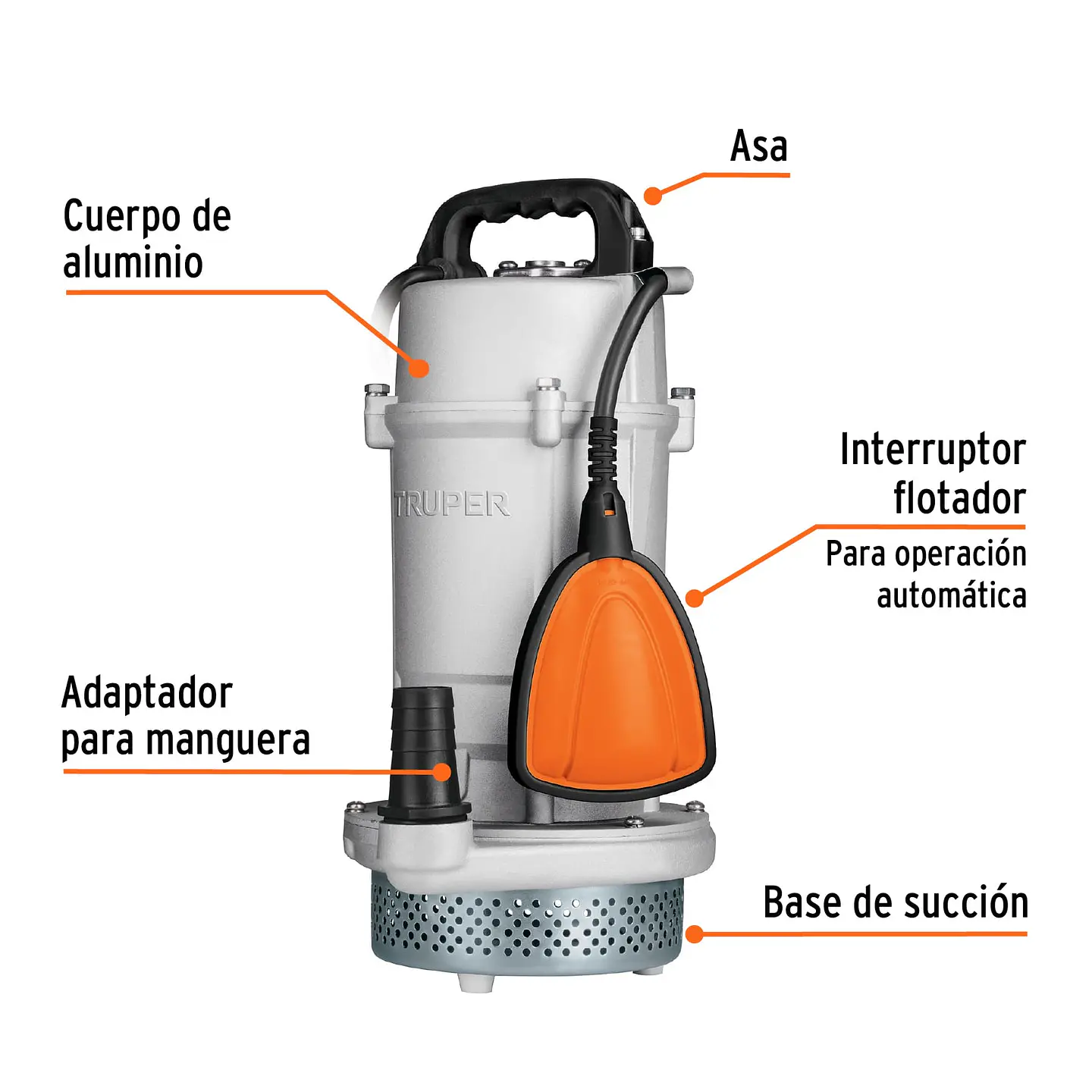 Bomba sumergible para agua limpia cuerpo de aluminio uso pesado Marca TRUPER 2
