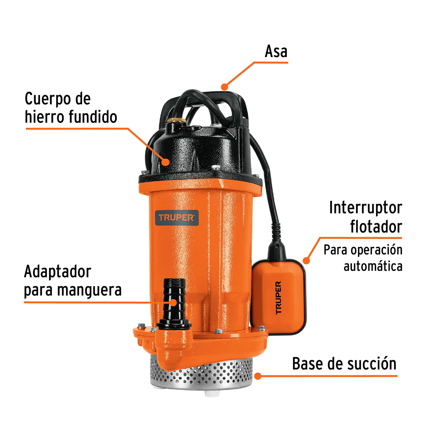 Bomba sumergible para agua limpia cuerpo de hierro uso pesado marca TRUPER 2