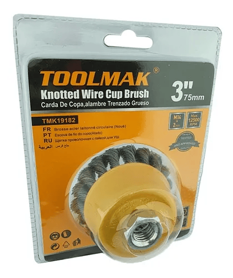 Escobilla De Copa Trenzada Torcida 75mm Esmeril Toolmak