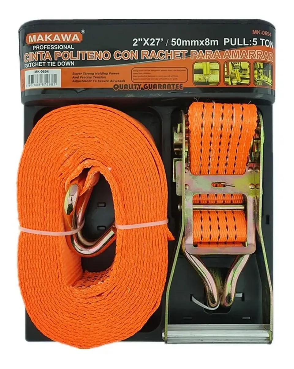 Eslinga Cinta Amarre Con Ratchet 2 Pulgada X 27 Ft Makawa 1