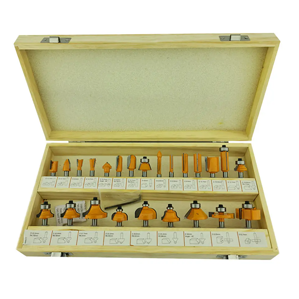 Kit Fresa 24 Pieza Madera 1/4 6.35mm Tupi Fresadora Crownman 1