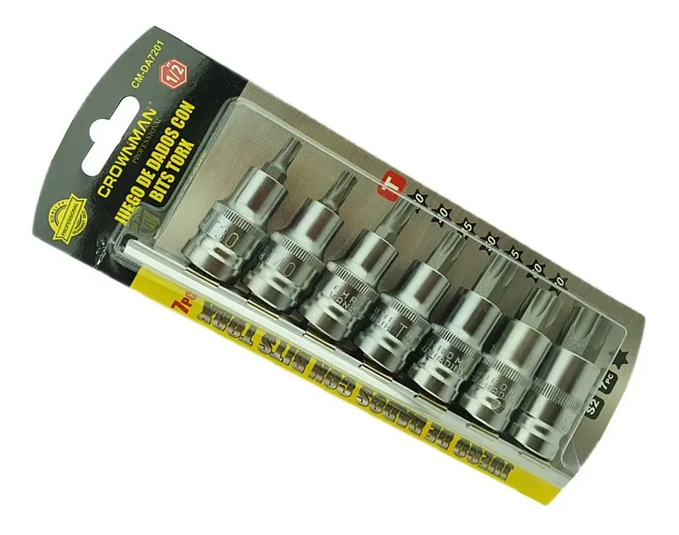 Set Kit Juego De Dados Punta Estrella Torx 7 Piezas Crownman 1