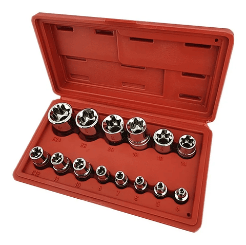 Juego De Dados Torx Estrella Hembra 1/4" 3/8" 1/2" 14 Piezas