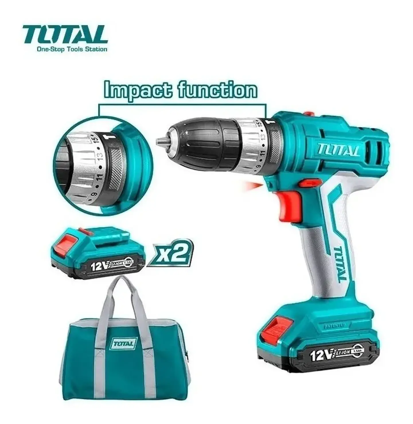 Taladro Atornillador Impacto Inalambrico 10mm 12v 2bat Total TIDLI1222 3