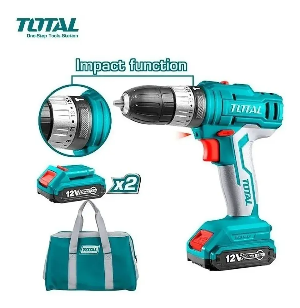 Taladro Atornillador Impacto Inalambrico 10mm 12v 2bat Total TIDLI1222 3