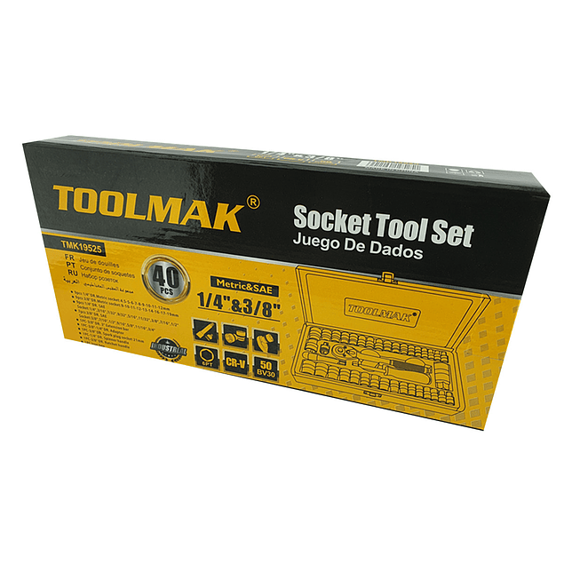 Juego De Dados 1/4 3/8 Milimétrico Pulgada 40 Pcs Toolmak