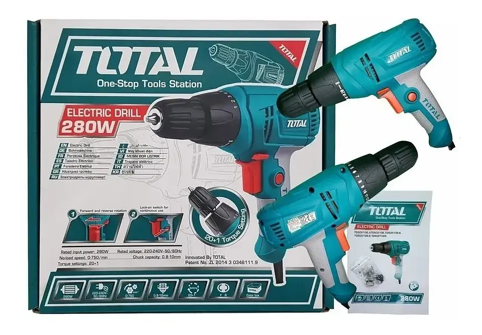 Taladro Atornillador Eléctrico 10mm 280w Total Td502106 3