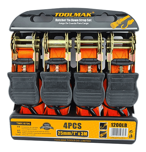 Set Kit Juego Eslinga Cinta Amarre Ratchet 4 Piezas Toolmak