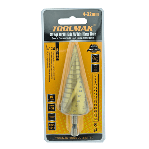 Broca Pino Escalonada Con Barra Hexagonal 4 - 32mm Toolmak