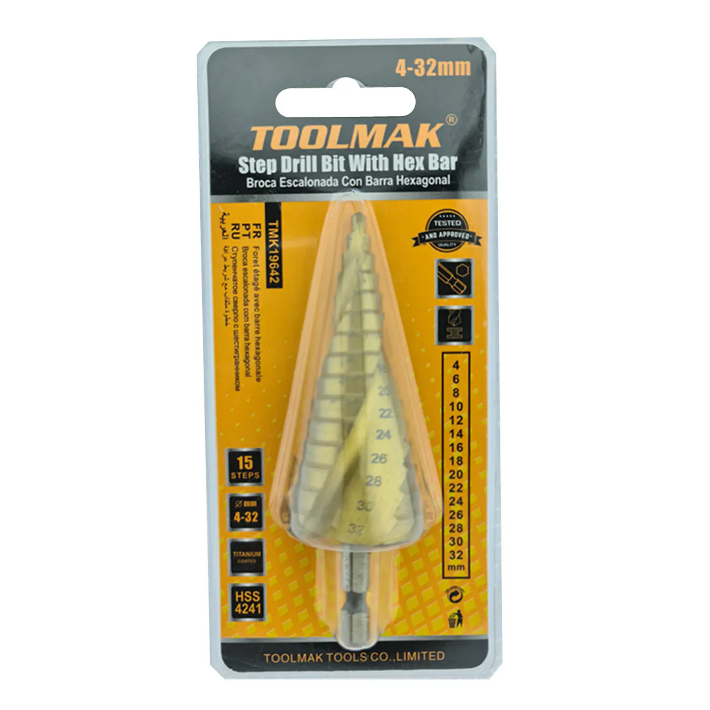Broca Pino Escalonada Con Barra Hexagonal 4 - 32mm Toolmak 1