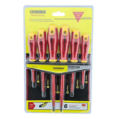 Set Kit Juego Destornilladores Electricos 6 Piezas Crownman
