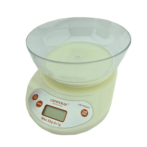 Bascula Balanza Pesa Digital De Cocina 5Kg Bowl Con Pilas Crownman