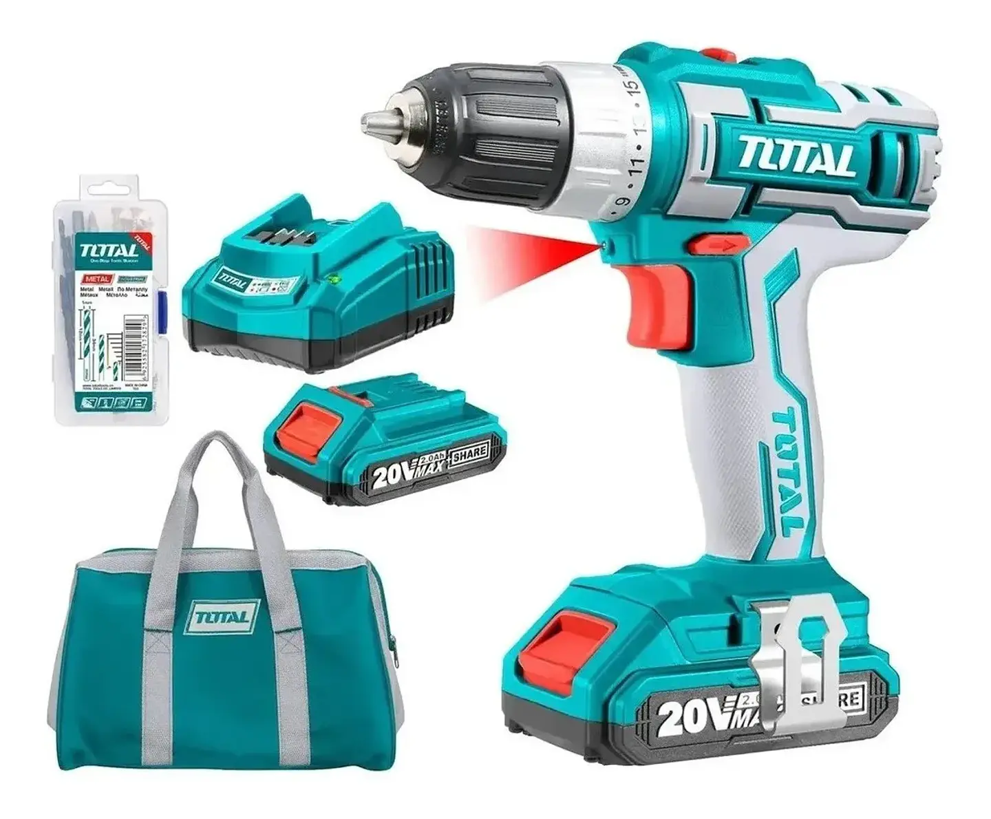 Taladro Atornillador Inalámbrico 10mm 20v 2bt Total TDLI2002 1