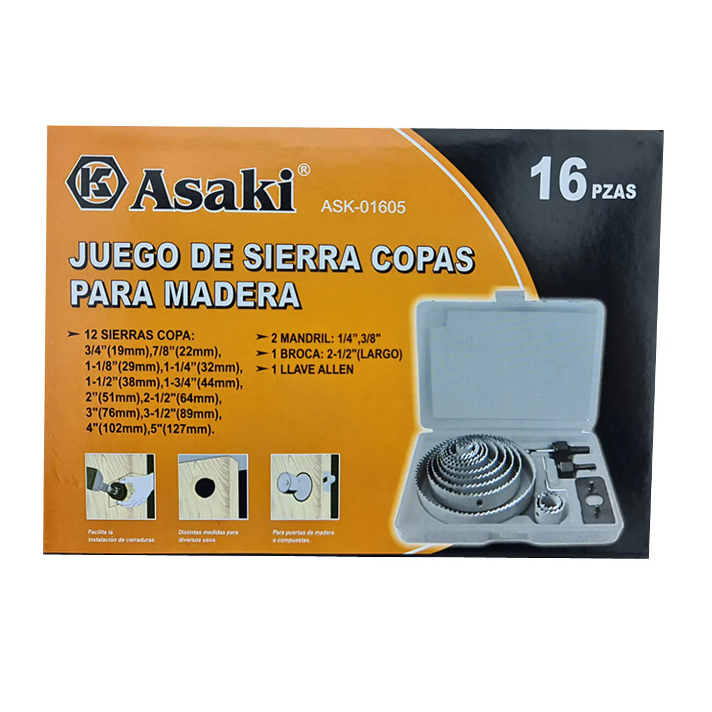 Juego De Hoja Broca Sierra Copa 16 Piezas Asaki 4