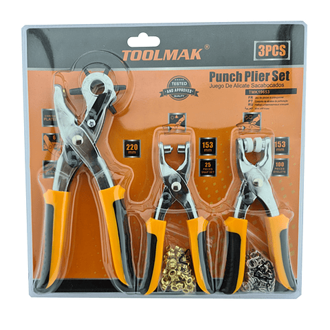Set Alicates Sacabocado 3 Pieza Prensas Ojetillos Toolmak