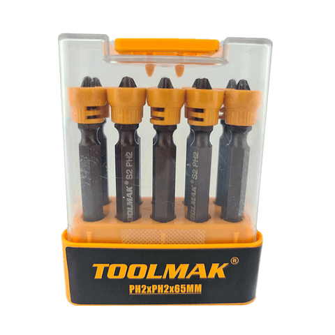 Juego Puntas Philips Doble con Tope S2 Ph2 10pcs Magnetico Toolmak