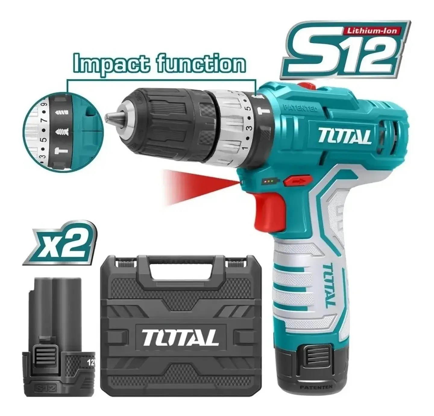 Taladro Atornillador Inalambrico 2 Bat 12v Total Tidli1232 2