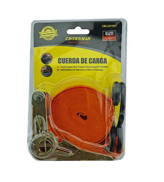 Eslinga Cinta Amarre Con Ratchet 1 Pulgada X 15 Ft Crownman