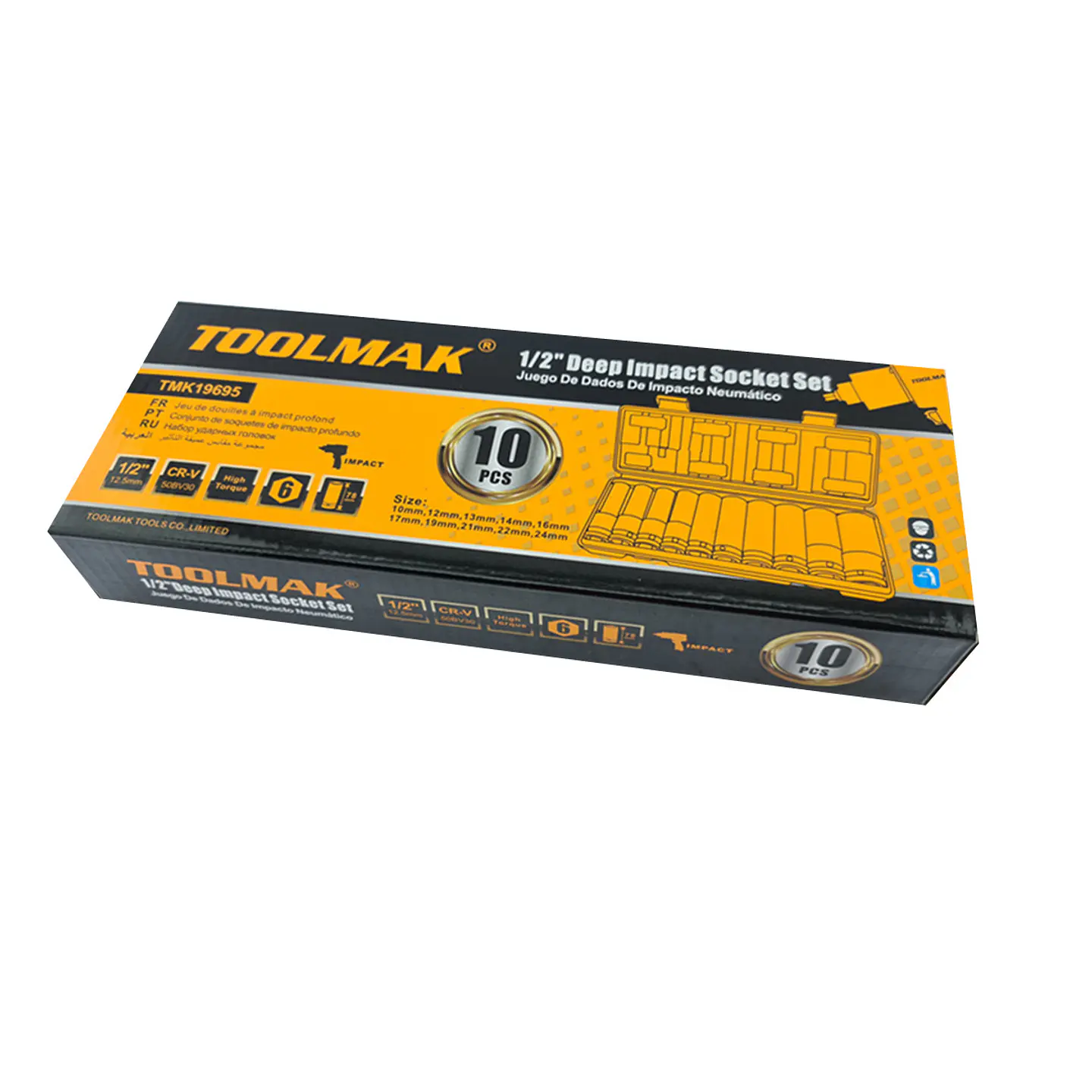 Juego Caja Dados Impacto 1/2 Pulgada 10 Piezas Toolmak 3