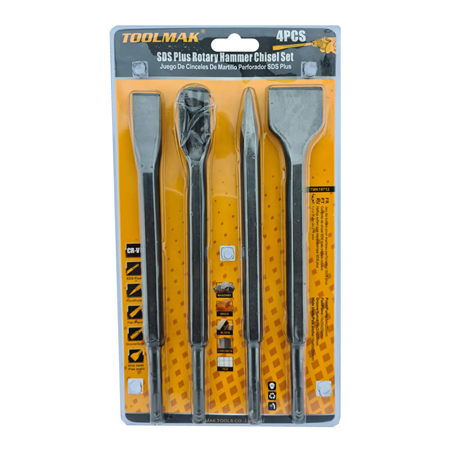 }Set Juego De Broca Para Rotomartillo Sds Plus 4 Pcs Cr-v Tmk 1